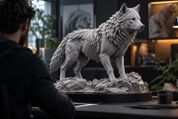A grayscale sculpted animal image displayed in a conversion tool interface.